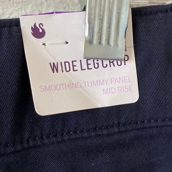 NEW GLORIA VANDERBILT Mid Rise Wide Leg Crop Smoothing Tummy Panel Pants Navy 14 - Picture 3 of 6